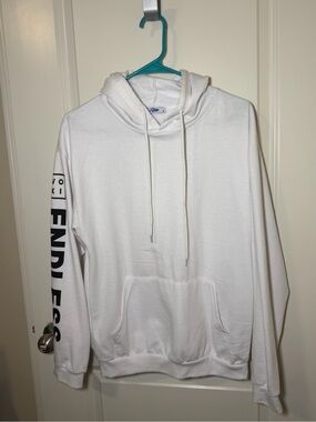 White Hoodie Sweatshirt with Sleeve Graphic